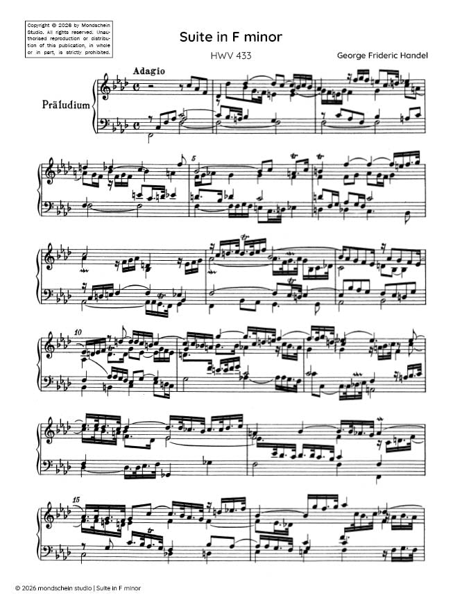Handel - Keyboard Suite in F minor, HWV 433 (PDF Sheet Music / Digital Download)