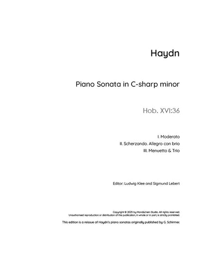 Haydn - Sonata in C-sharp minor, Hob. XVI:36 (PDF Sheet Music / Digital Download)
