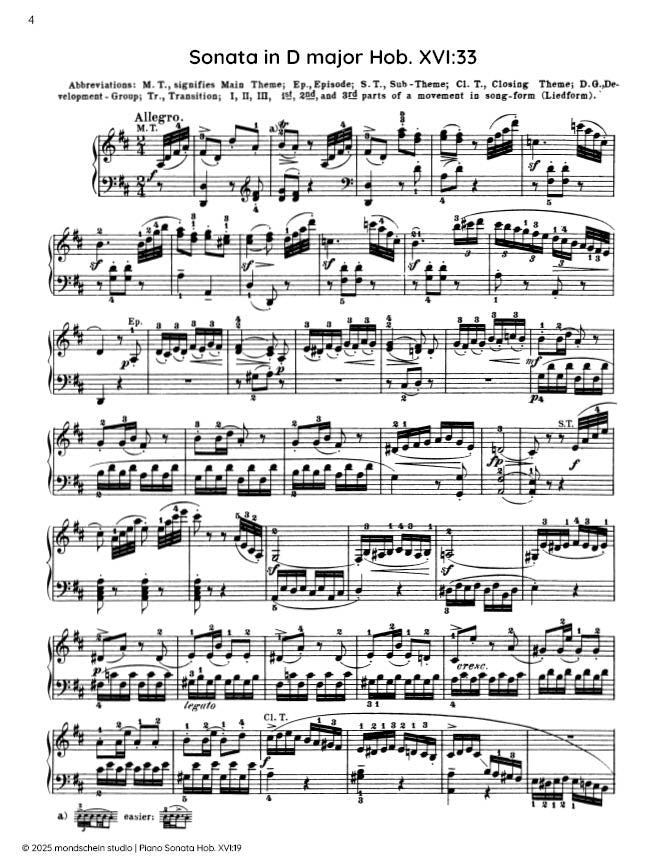 Haydn - Sonata in D major, Hob. XVI:33 (PDF Sheet Music / Digital Download)