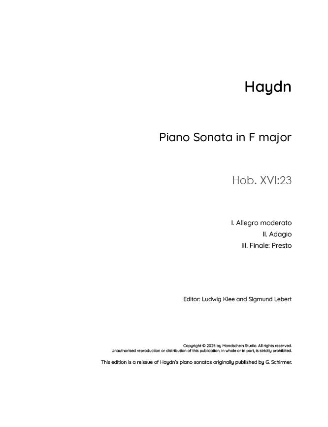Haydn - Sonata in F major, Hob. XVI:23 (PDF Sheet Music / Digital Download)