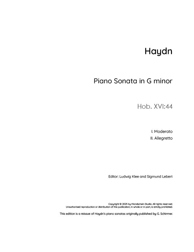 Haydn - Sonata in G minor, Hob. XVI:44 (PDF Sheet Music / Digital Download)