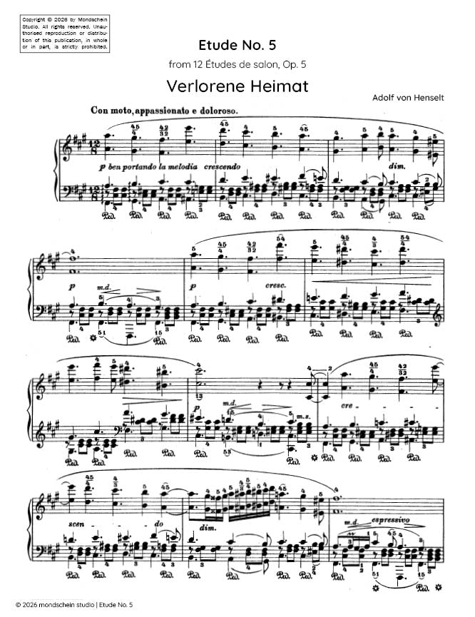Henselt - Etude No. 5 (Verlorene Heimat) from 12 Études de salon, Op. 5 (PDF Sheet Music / Digital Download)