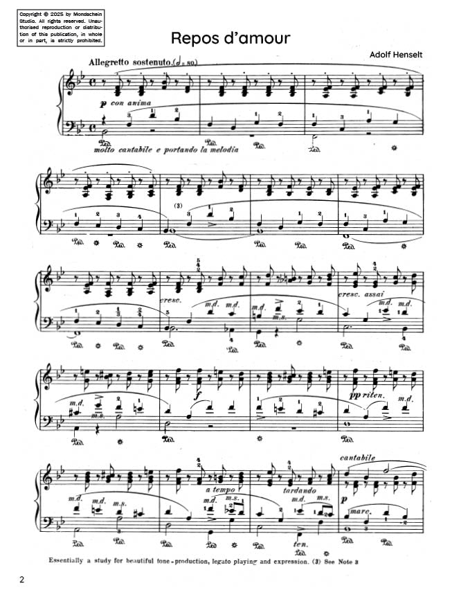 Henselt - Love's Repose (Repos d'amour), Op. 2 No. 4 (PDF Sheet Music / Digital Download)