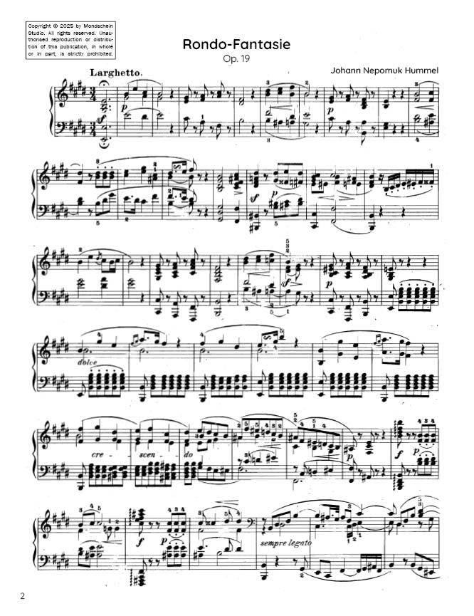 Hummel - Rondo-Fantasie, Op. 19 (PDF Sheet Music / Digital Download)