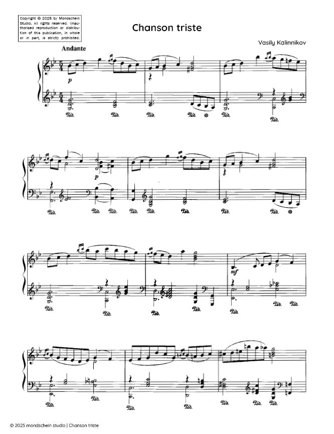Kalinnikov - Chanson Triste (PDF Sheet Music / Digital Download)