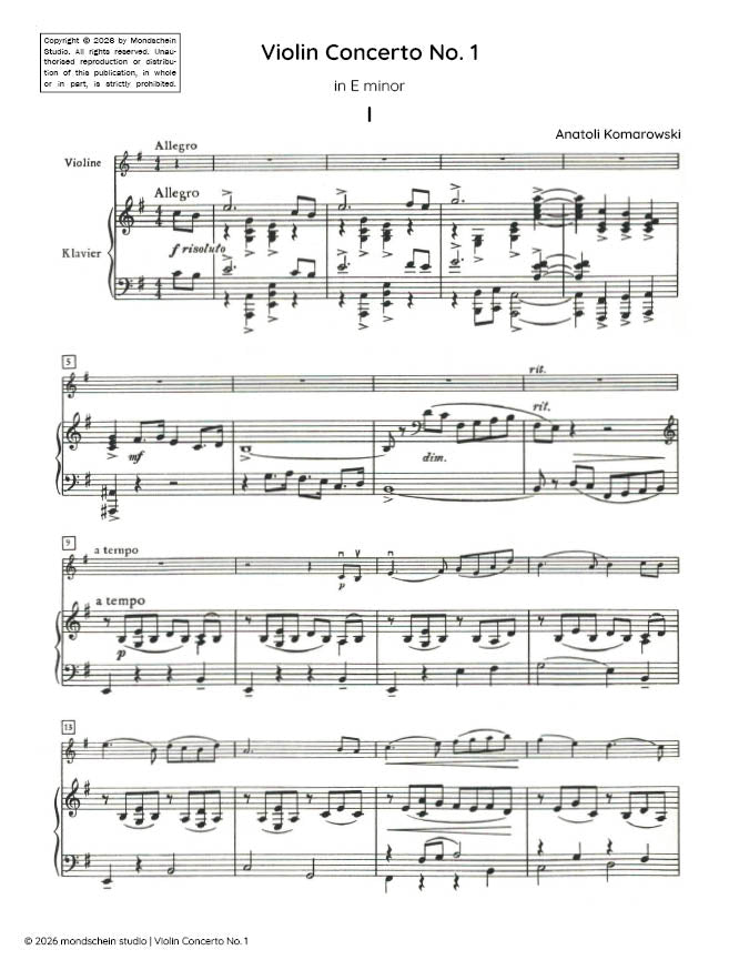 Komarowski - Violin Concerto No. 1 in E minor (PDF Sheet Music / Digital Download)