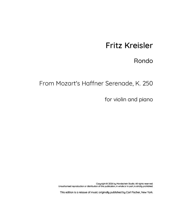 Kreisler - Rondo from Mozart's Haffner Serenade, K. 250 (PDF Sheet Music / Digital Download)