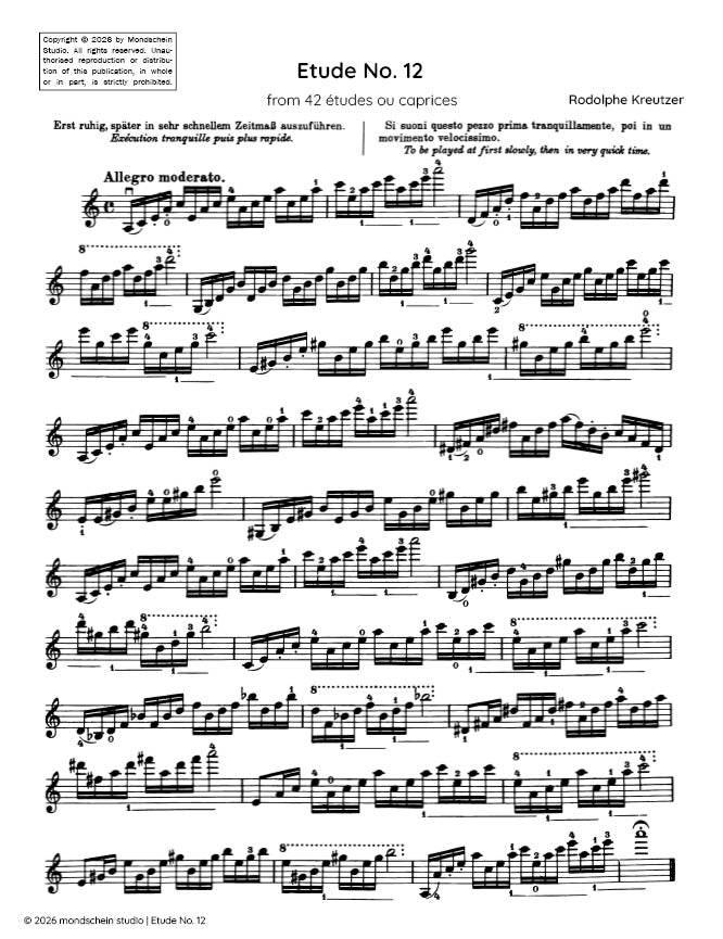Kreutzer - Etude, No. 12 from 42 études ou caprices (PDF Sheet Music / Digital Download)