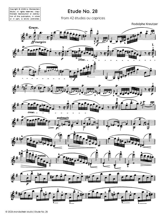 Kreutzer - Etude, No. 28 from 42 études ou caprices (PDF Sheet Music / Digital Download)