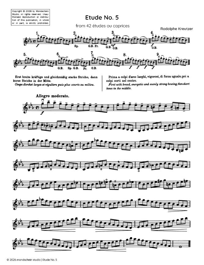Kreutzer - Etude, No. 5 from 42 études ou caprices (PDF Sheet Music / Digital Download)
