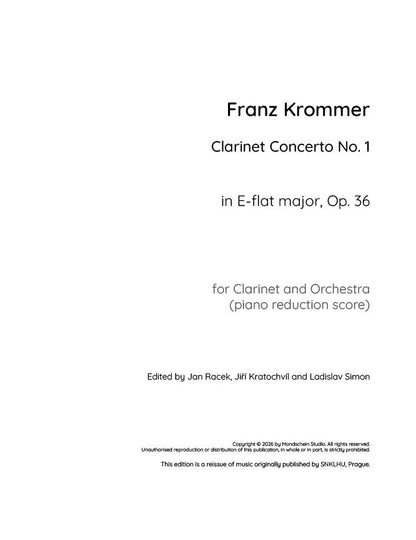 Krommer - Clarinet Concerto No. 1 in E-flat major, Op. 36 (PDF Sheet Music / Digital Download)