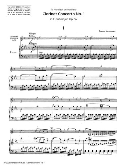 Krommer - Clarinet Concerto No. 1 in E-flat major, Op. 36 (PDF Sheet Music / Digital Download)