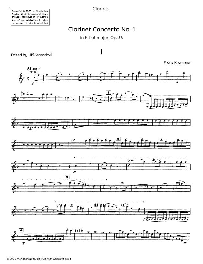 Krommer - Clarinet Concerto No. 1 in E-flat major, Op. 36 (PDF Sheet Music / Digital Download)