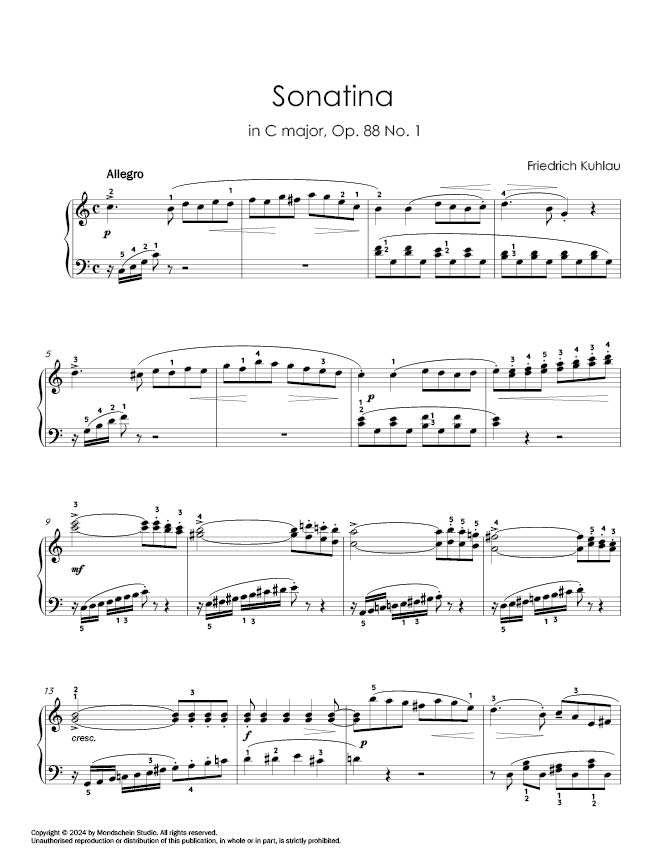 Kuhlau - Sonatina in C major, Op. 88 No. 1 (PDF Digital Download | Printed Sheet Music)