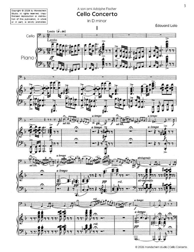 Lalo - Cello Concerto in D minor (PDF Sheet Music / Digital Download)