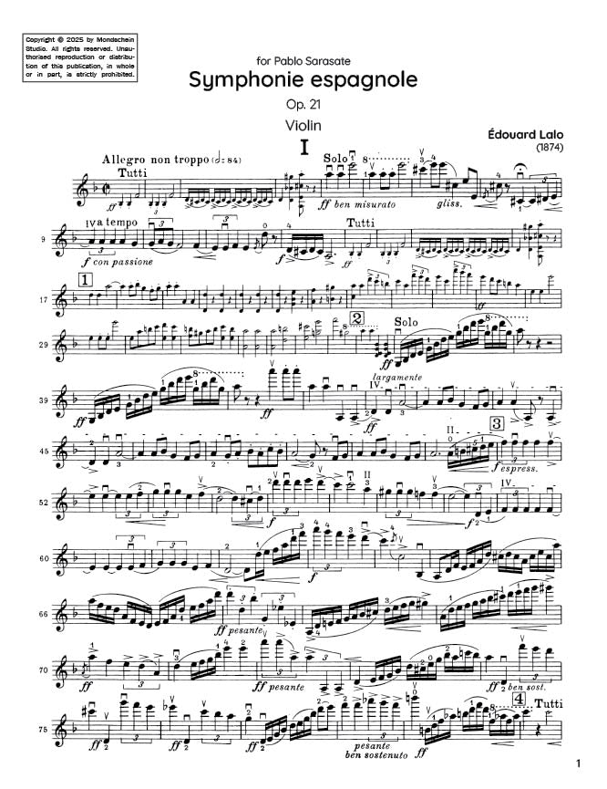 Lalo - Symphonie espagnole, Op. 21 (PDF Sheet Music / Digital Download)