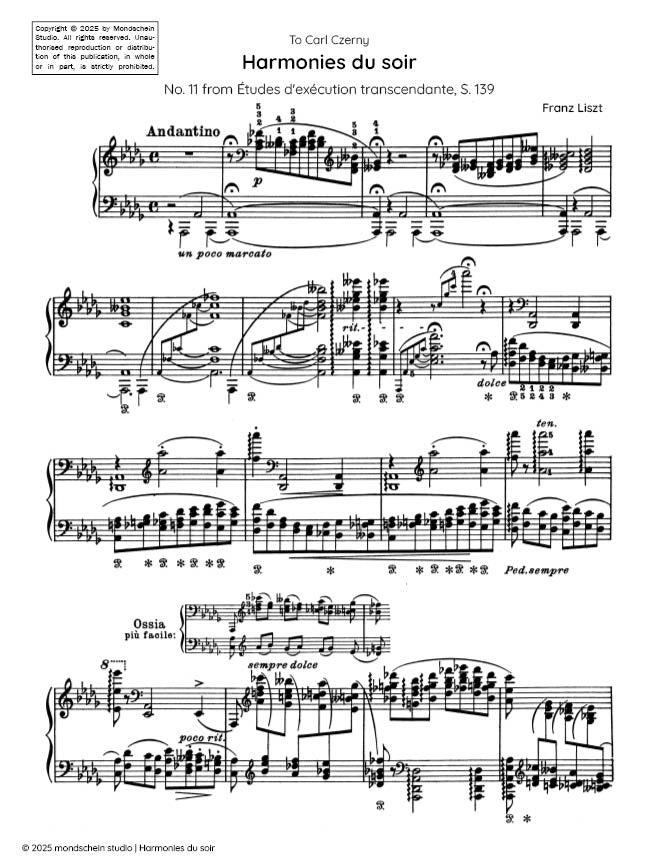 Liszt - "Harmonies du soir", No. 11 from Études d'exécution transcendante, S. 139 (PDF Sheet Music / Digital Download)