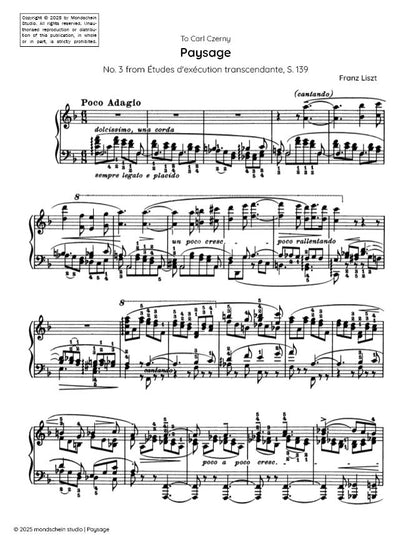 Liszt - "Paysage", No. 3 from Études d'exécution transcendante, S. 139 (PDF Sheet Music / Digital Download)