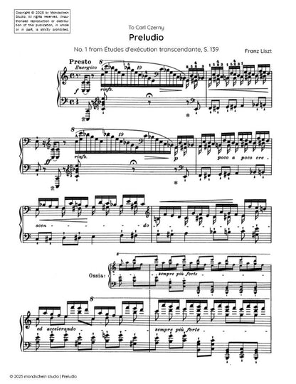 Liszt - "Preludio", No. 1 from Études d'exécution transcendante, S. 139 (PDF Sheet Music / Digital Download)