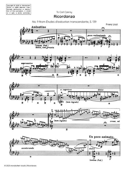 Liszt - "Ricordanza", No. 9 from Études d'exécution transcendante, S. 139 (PDF Sheet Music / Digital Download)
