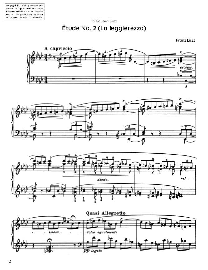Liszt - Études de concert No. 2 "La leggierezza”, S. 144 (PDF Sheet Music / Digital Download)