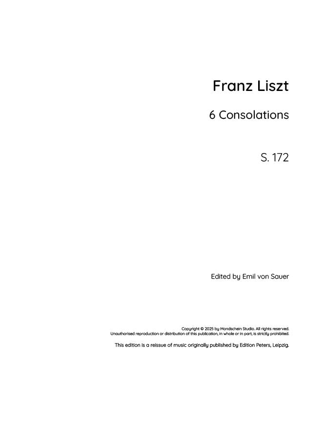 Liszt - 6 Consolations, S. 172 (PDF Sheet Music / Digital Download)
