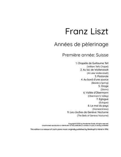 Liszt - Années de pèlerinage - Première année: Suisse (PDF Sheet Music / Digital Download)