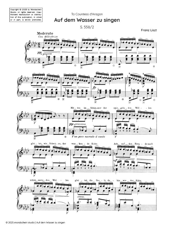 Liszt - Auf dem Wasser zu singen, S. 558/2 (PDF Sheet Music / Digital Download)