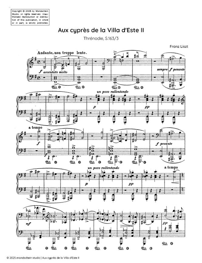 Liszt - Aux cyprès de la Villa d'Este II: Thrénodie, S. 163/3 (PDF Sheet Music / Digital Download)
