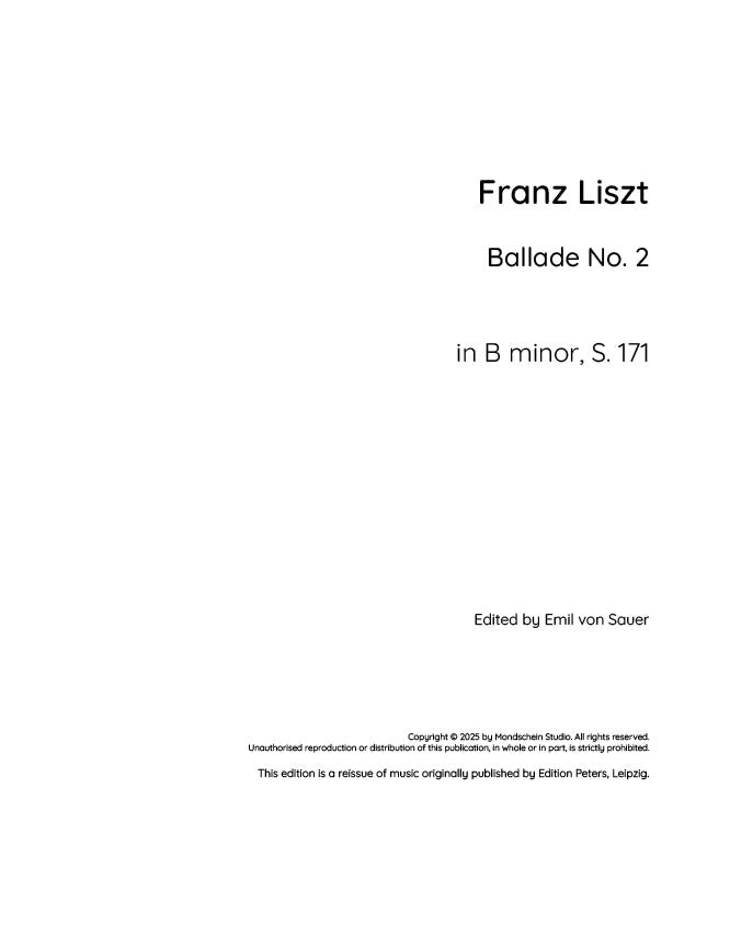 Liszt - Ballade No. 2 in B minor, S. 171 (PDF Sheet Music / Digital Download)