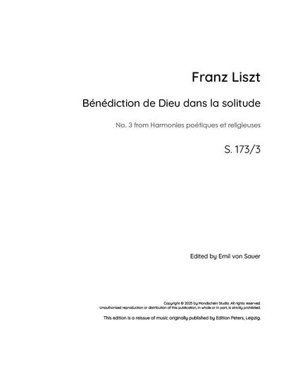 Liszt - Bénédiction de Dieu dans la solitude, S. 173/3 (PDF Sheet Music / Digital Download)