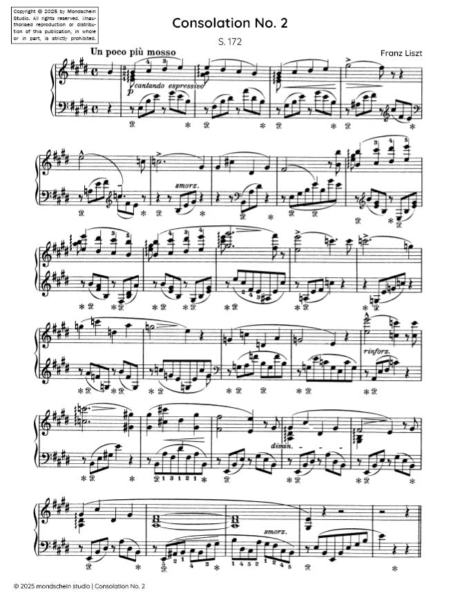 Liszt - Consolation No. 2 in E major, S. 172/2 (PDF Sheet Music / Digital Download)