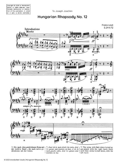Liszt - Hungarian Rhapsody No. 12, S.244/2 (PDF Sheet Music / Digital Download)