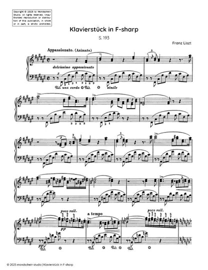 Liszt - Klavierstück in F-sharp, S.193 (PDF Sheet Music / Digital Download)