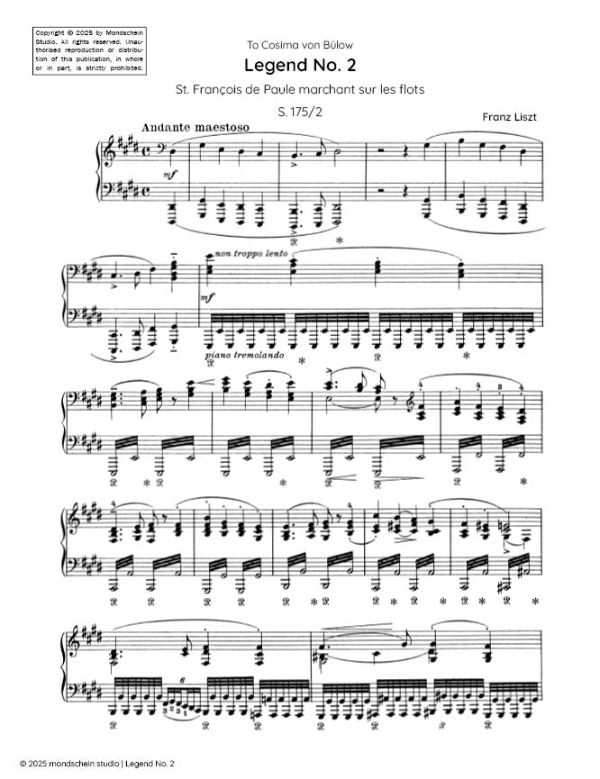 Liszt - Legend No. 2 - St. Francis of Paola walking on the waves, S. 175/2 (PDF Sheet Music / Digital Download)