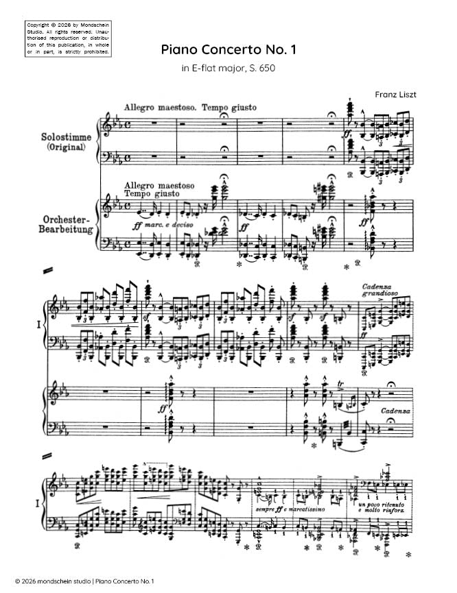 Liszt - Piano Concerto No. 1 in E-flat major, S.650 (PDF Sheet Music / Digital Download)
