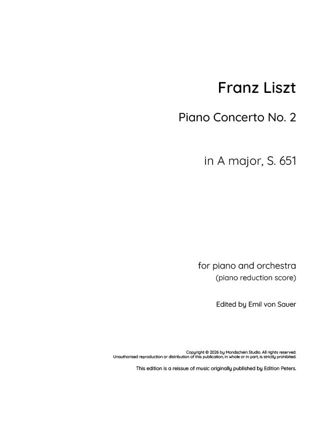 Liszt - Piano Concerto No. 2 in A major, S.651 (PDF Sheet Music / Digital Download)