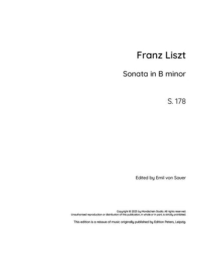 Liszt - Piano Sonata in B minor, S. 178 (PDF Sheet Music / Digital Download)