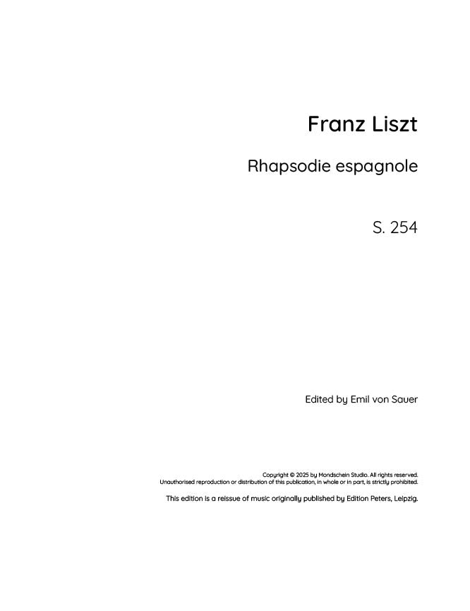 Liszt - Spanish Rhapsody, S. 254 (PDF Sheet Music / Digital Download)