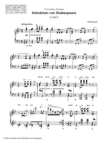 Liszt - Ständchen von Shakespeare, S. 558/9 (PDF Sheet Music / Digital Download)