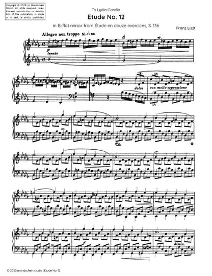 Liszt - Etude No. 12 in B-flat minor from Étude en douze exercices, S. 136 (PDF Sheet Music / Digital Download)