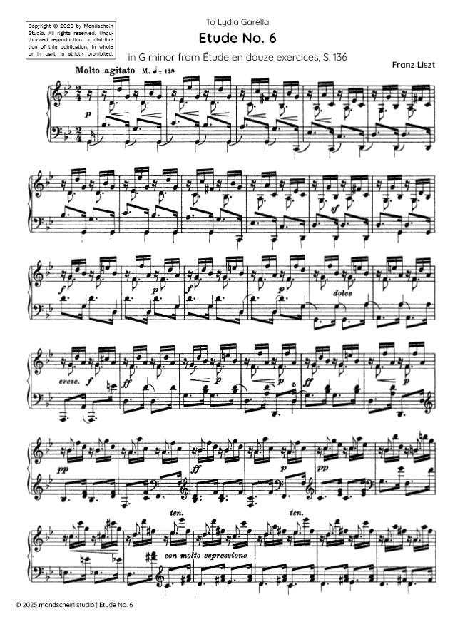 Liszt - Etude No. 6 in G minor from Étude en douze exercices, S. 136 (PDF Sheet Music / Digital Download)