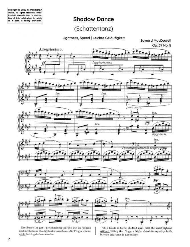 MacDowell - Shadow Dance, Op. 39 No. 8 (PDF Sheet Music / Digital Download)