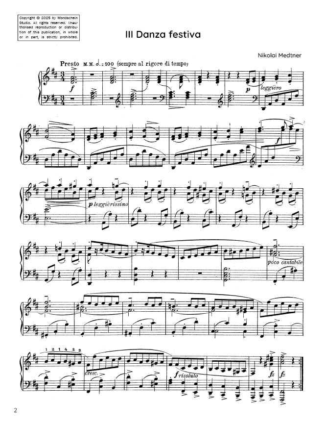 Medtner - Danza festiva from Forgotten Melodies I, Op. 38 No. 3 (PDF Sheet Music / Digital Download)