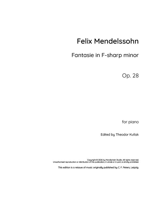 Mendelssohn - Fantasie, Op. 28 (PDF Sheet Music / Digital Download)