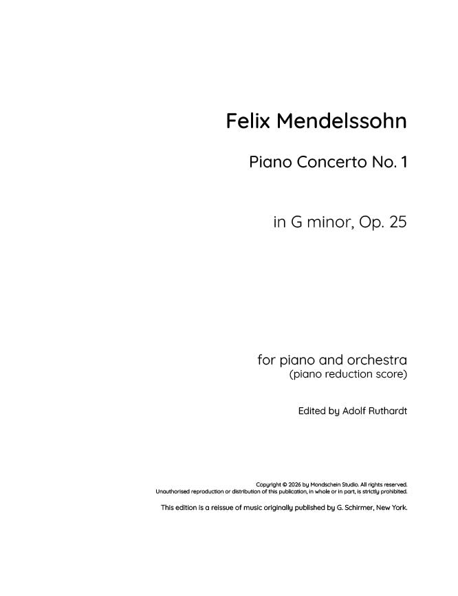 Mendelssohn - Piano Concerto No. 1 in G minor, Op. 25 (PDF Sheet Music / Digital Download)