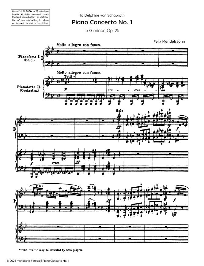Mendelssohn - Piano Concerto No. 1 in G minor, Op. 25 (PDF Sheet Music / Digital Download)