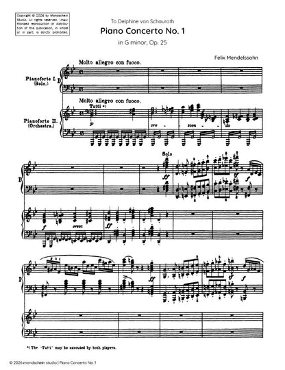 Mendelssohn - Piano Concerto No. 1 in G minor, Op. 25 (PDF Sheet Music / Digital Download)