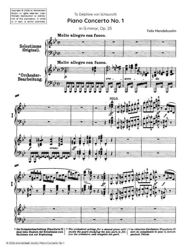 Mendelssohn - Piano Concerto No. 1 in G minor, Op. 25 (PDF Sheet Music / Digital Download)