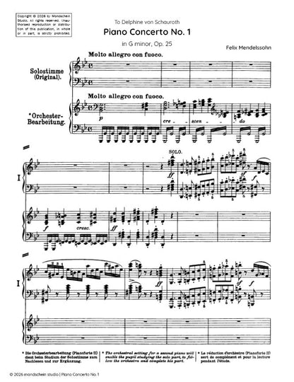 Mendelssohn - Piano Concerto No. 1 in G minor, Op. 25 (PDF Sheet Music / Digital Download)